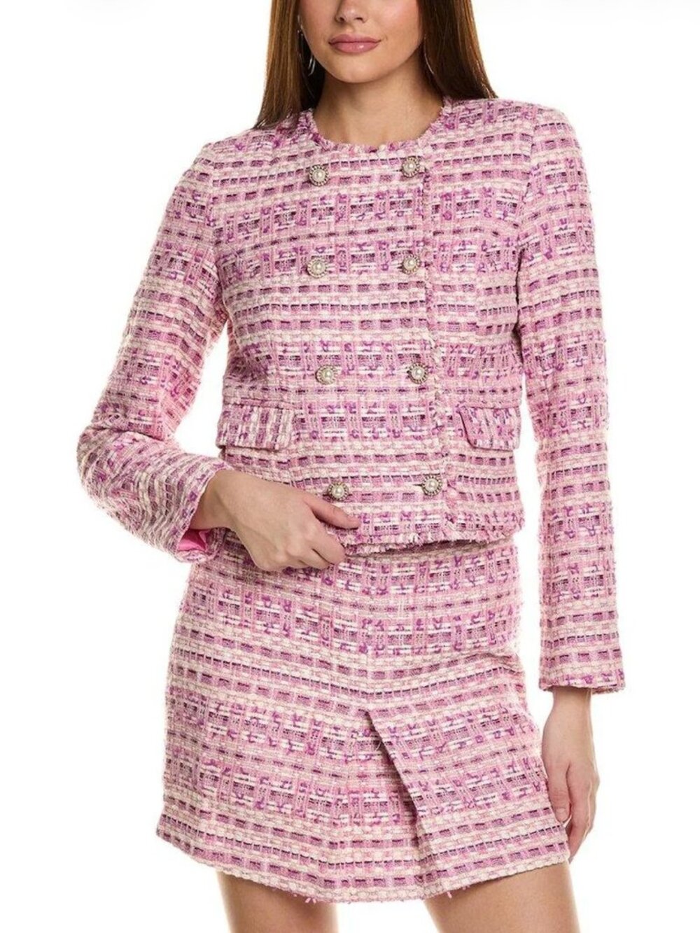 Floral Bea Tamara Pink Tweed Coat